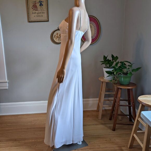 Vintage 90s White Gown Prom Dress Maxi Bridal Wedding Sequin Regency Empire JR 3 - Picture 6 of 11